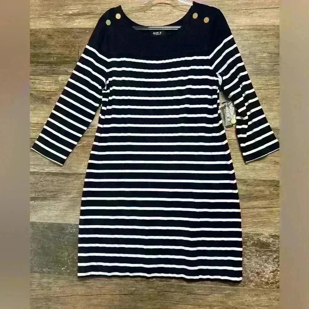 Allen B. Blue and White Striped Knee-Length Sheath Dress XL